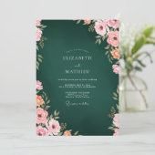 Diepe Jager Koraal Ranunculus Eucalyptus Bruiloft Kaart (Staand voorkant)