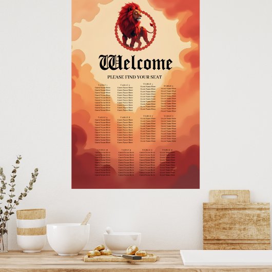 Diepe karmozijnrode gloed – De Leeuw van Brandend Poster (Keuken)