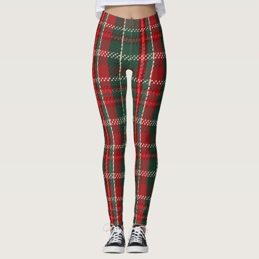 Diepe Kerstmis Rood Groen Tartan Leggings (Voorkant)