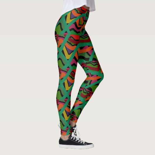 Diepe kleurstrepen met meerdere patronen leggings (Rechts)