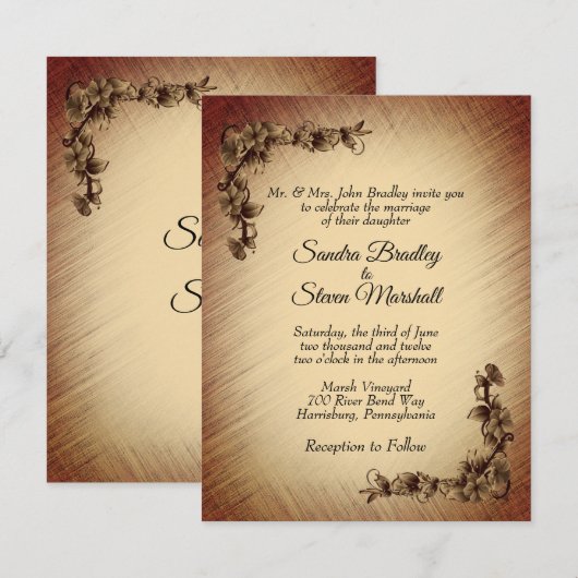 Diepe Landelijke Bloemen Trouw Uitnodiging (Voorkant / Achterkant)
