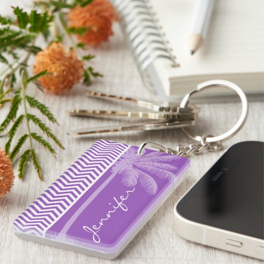 Diepe Lila Chevron; Zomerpalm Sleutelhanger (Voorkant Rechts)