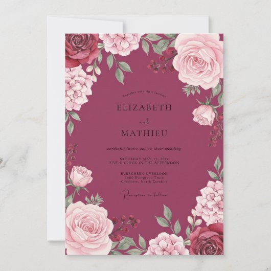 Diepe Magenta Bloem Bruiloft Kaart (Voorkant)