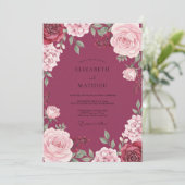 Diepe Magenta Bloem Bruiloft Kaart (Staand voorkant)
