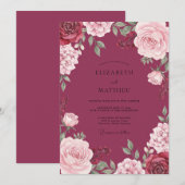 Diepe Magenta Bloem Bruiloft Kaart (Voorkant / Achterkant)