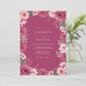 Diepe Magenta Bloem Huwelijk Kaart (Staand voorkant)