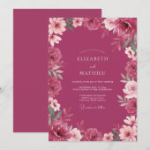 Diepe Magenta Bloem Huwelijk Kaart (Voorkant / Achterkant)