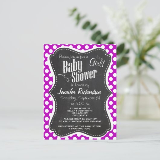 Diepe Magenta Polka Dots; Krijtbordlook Briefkaart (Staand voorkant)