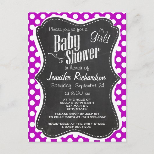 Diepe Magenta Polka Dots; Krijtbordlook Briefkaart (Voorkant)