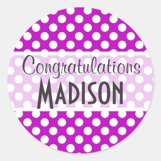 Diepe magenta polka stippen ronde sticker (Voorkant)