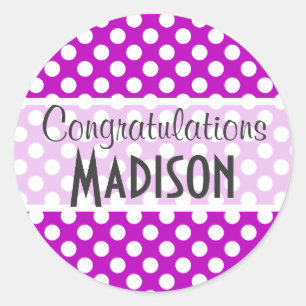 Diepe magenta polka stippen ronde sticker