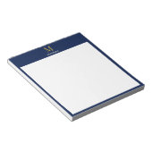 Diepe marine goud monogram gepersonaliseerde naam notitieblok (Schuin)