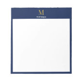 Diepe marine goud monogram gepersonaliseerde naam notitieblok (Voorkant)