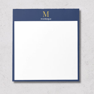 Diepe marine goud monogram gepersonaliseerde naam  notitieblok