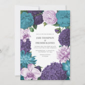 Diepe marine, leisteen orchidee & wolk lila trouwe kaart (Voorkant)
