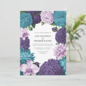 Diepe marine, leisteen orchidee & wolk lila trouwe kaart (Staand voorkant)