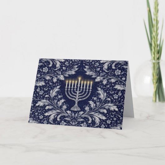 Diepe marine menorah William Morris patroon Bedankkaart (Voorkant)