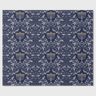 Diepe marine menorah William Morris patroon Cadeaupapier