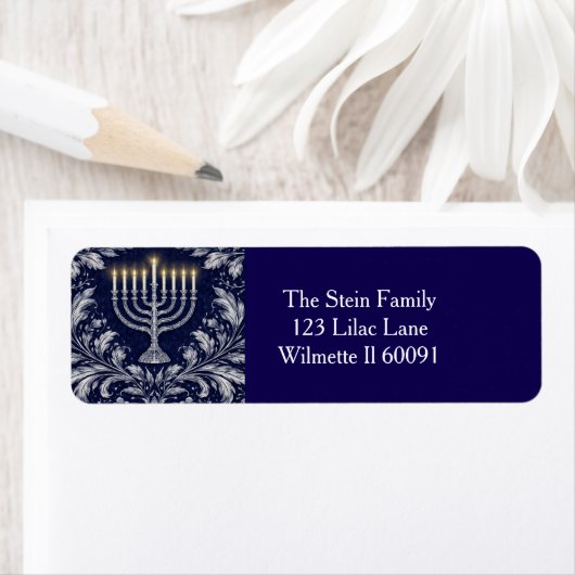 Diepe marine menorah William Morris patroon Etiket (Insitu)