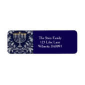 Diepe marine menorah William Morris patroon Etiket (Voorkant)