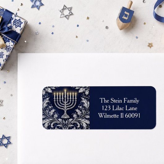 Diepe marine menorah William Morris patroon Etiket