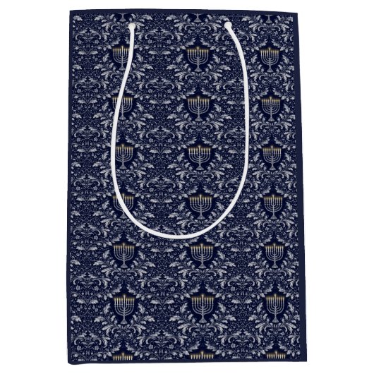Diepe marine menorah William Morris patroon Medium Cadeauzakje (Voorkant)