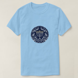 Diepe marine menorah William Morris patroon T-shirt