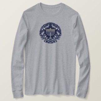 Diepe marine menorah William Morris patroon T-shirt