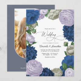 Diepe marineblauw, zachte lilac en wolkgrijze bloe kaart