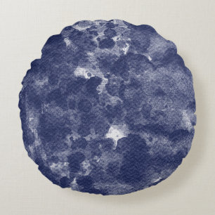 Diepe marineblauwe aquareltextuur rond kussen
