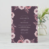 Diepe Mauve Bloemblad Bruiloft Kaart (Staand voorkant)