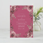 Diepe Mauve Ranunculus Eucalyptus Bruiloft Kaart (Staand voorkant)