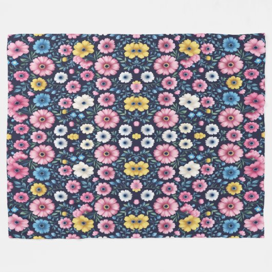 Diepe Midnight Bloementuin Patroon Sherpa Deken (Voorkant (Horizontaal))