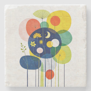 Diepe Moody Botanische Whimsical Geometrische Folk Stenen Onderzetter
