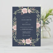 Diepe Navy Blush Watercolor Bruiloft Kaart (Staand voorkant)