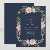 Diepe Navy Blush Watercolor Bruiloft Kaart (Voorkant / Achterkant)