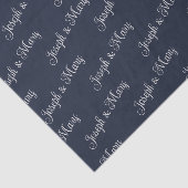 Diepe Navy & Metallic Script Golfbaan Huwelijk  Tissuepapier (Detail)