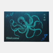 Diepe Ocean Blue met Octopus en 2 scholen vis Deurmat (Voorkant)