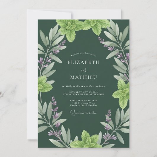 Diepe Olijf Kruiden Eucalyptus Bruiloft Kaart (Voorkant)