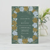 Diepe Olijf Ranunculus Eucalyptus Bruiloft Kaart (Staand voorkant)