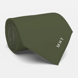 Diepe Olijfgroene Moderne Initialen Minimalistisch Stropdas