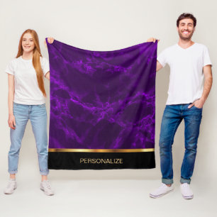 Diepe Paars en gouden marmer personaliseren Fleece Deken