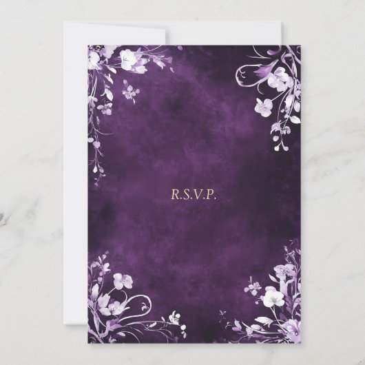 Diepe paarse achtergrond met witte bloemranden kaart (Achterkant)