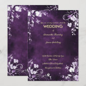 Diepe paarse achtergrond met witte bloemranden kaart (Voorkant / Achterkant)