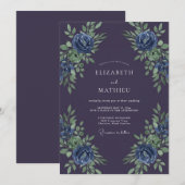 Diepe Paarse Blauwe Botanische Bruiloft Kaart (Voorkant / Achterkant)