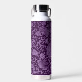 Diepe Paarse Bloemen Damast Monogram Waterfles (Voorkant)