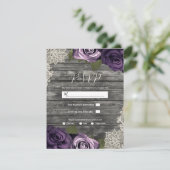 Diepe Paarse Bloemen Rozen Rustieke Kant Bruiloft  Kaart (Staand voorkant)