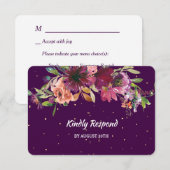 Diepe Paarse Bloemengoud Confetti Menu Bruiloft RS (Voorkant / Achterkant)