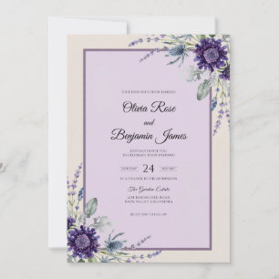Diepe Paarse Distel Eucalyptus Bruiloft Kaart