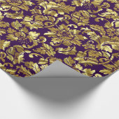Diepe Paarse en gouden bloemdamast. Cadeaupapier (Hoek)
